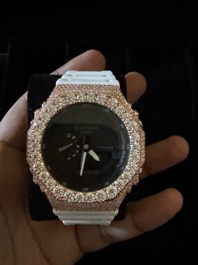 G-Shock Rose Gold Crystal Bezel White Band Watch